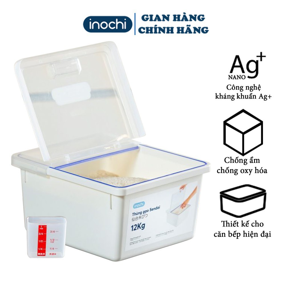 Thùng Đựng Gạo -thông minh Cao Cấp INOCHI Sendai 12 KG Nắp Nhựa Kháng Khuẩn Chống Ẩm cao cấp tiêu chuẩn nhật THGN12 | BigBuy360 - bigbuy360.vn