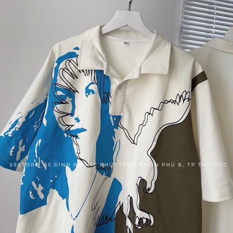 Áo Polo Form Rộng Màu Trắng NOAH ART, Phông In Hình Unisex