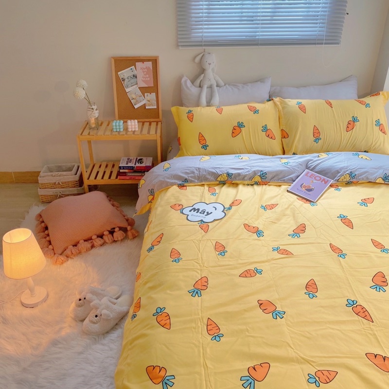 Bộ chăn ga gối Cotton Poly họa tiết cà rốt MÂY BEDDING đủ kích thước nệm
