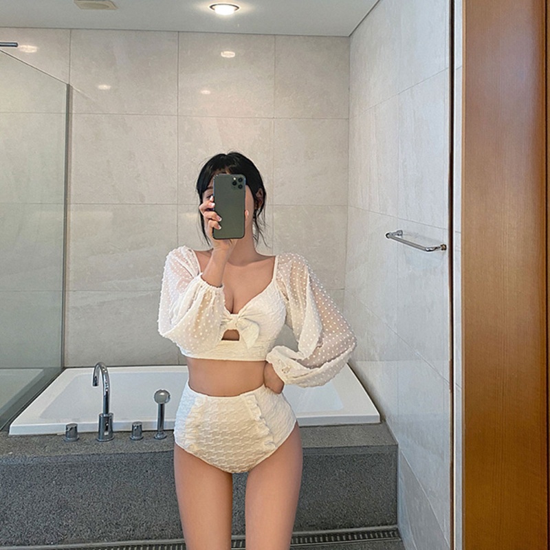 QQ Bộ Bikini 2 Mảnh Tay Phồng Trễ Vai Họa Tiết Chấm Bi Quyến Rũ Cho Nữ