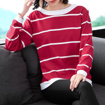 Áo phông nữ Áo Thun Nữ Dài Tay Cổ Tròn Thời Trang Hàn Kẻ Sọc Ngang