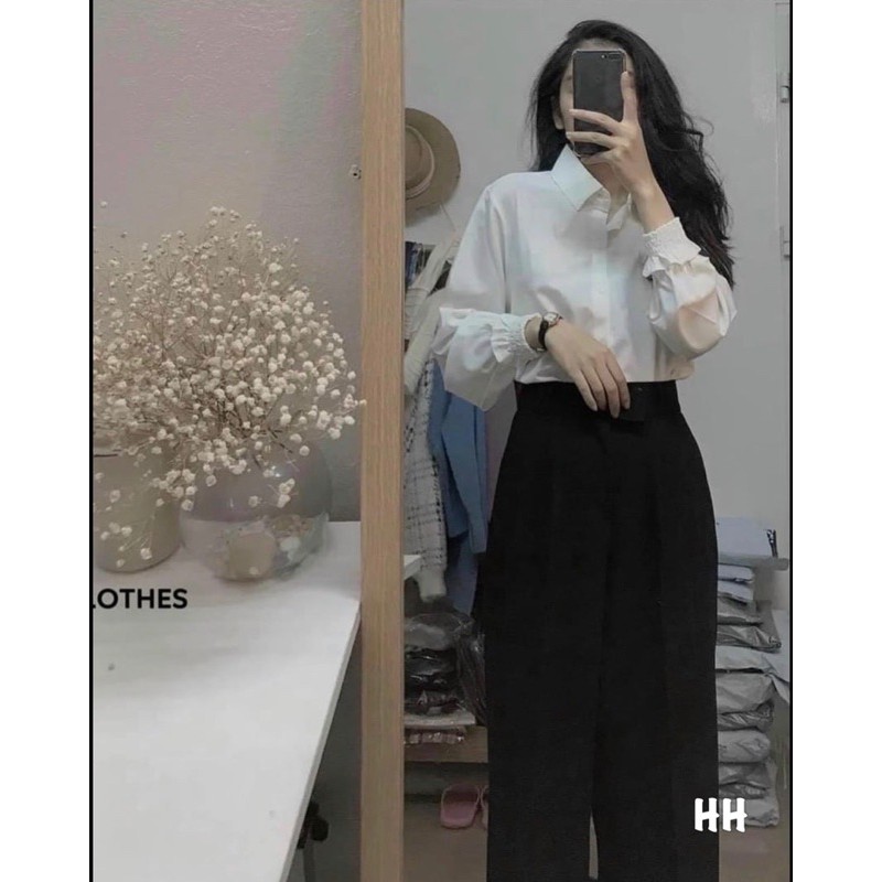ANU125 - ÁO SƠ MI NỮ TRẮNG TAY BO CHUN
