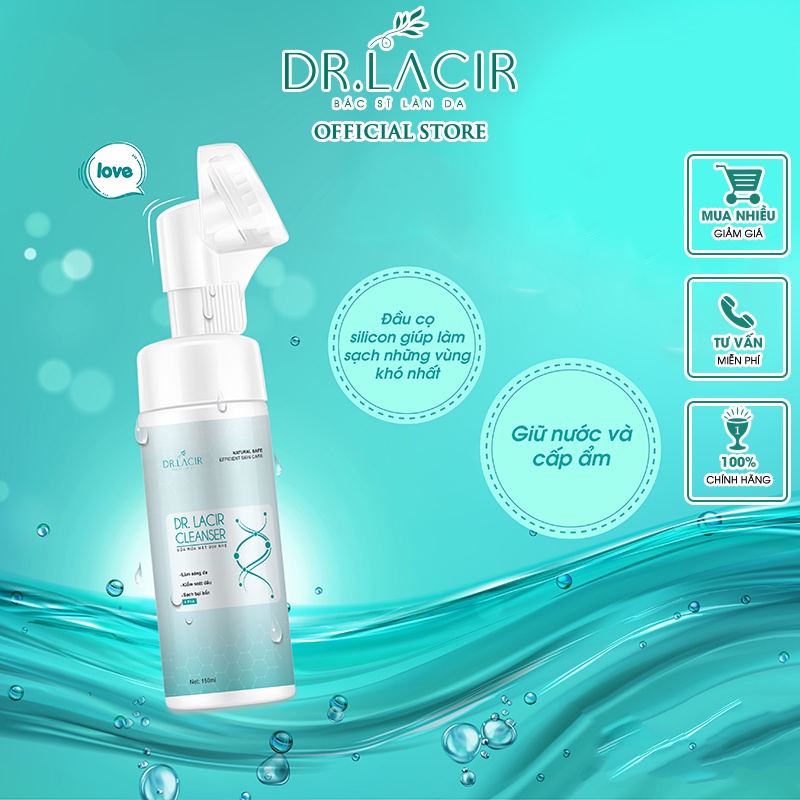 Combo sữa rửa mặt dịu nhẹ cho da nhạy cảm Dr.Lacir Cleanser chai 150ml và Toner cốt yến saffron DR.LACIR 10ml