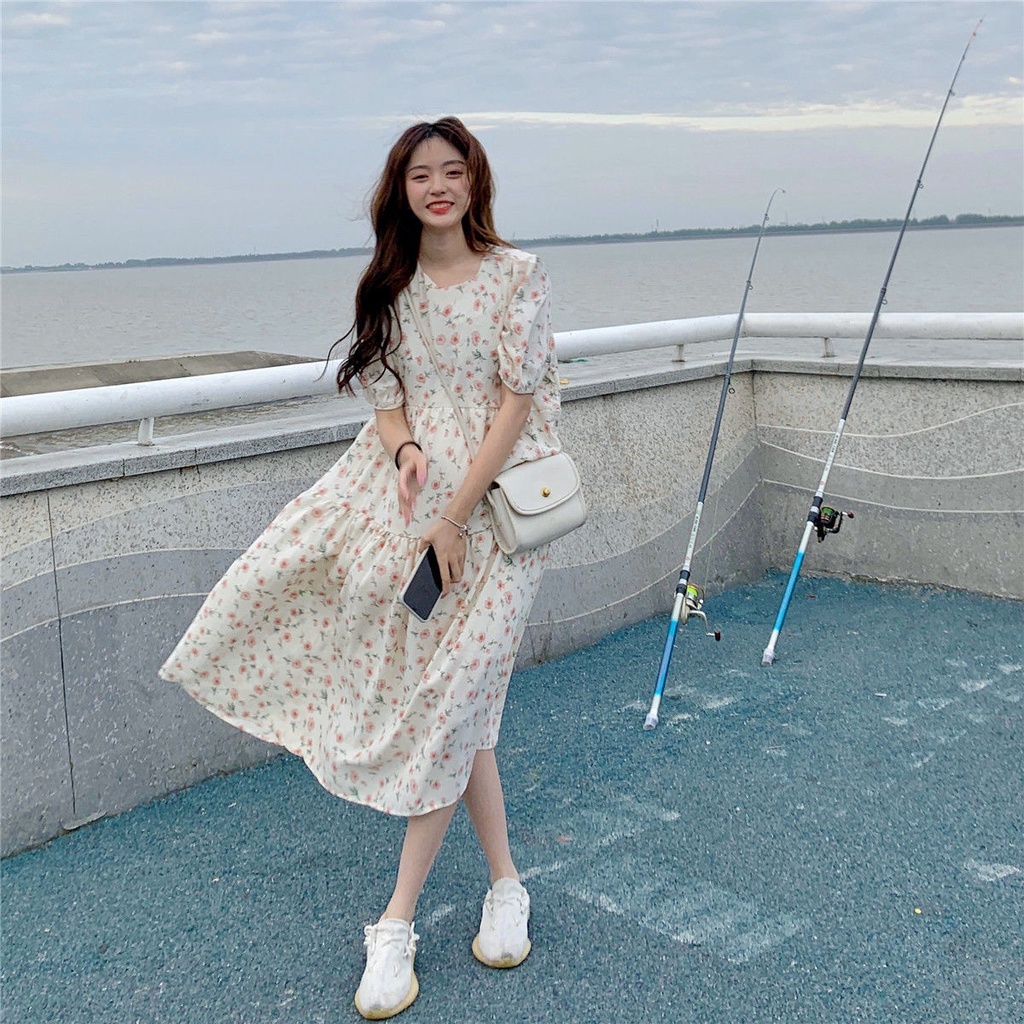 Đầm Hoa Cổ Tròn Dễ Thương Thời Trang Mùa Hè Cho Nữ