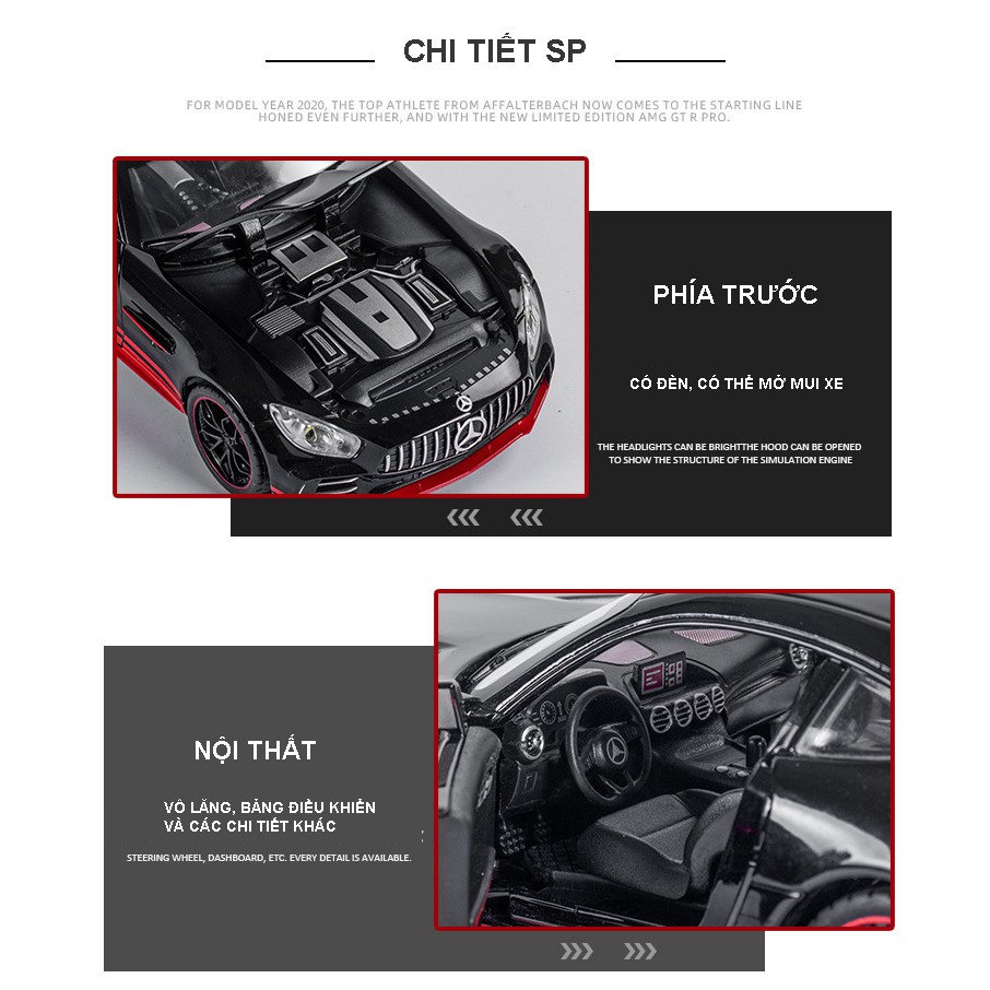 Mô Hình Xe Mercedes AMG GTR 1:24 hãng Chezhi Khung Xe Kim Loại, Phong Cách Thể Thao - Có Hộp Đựng