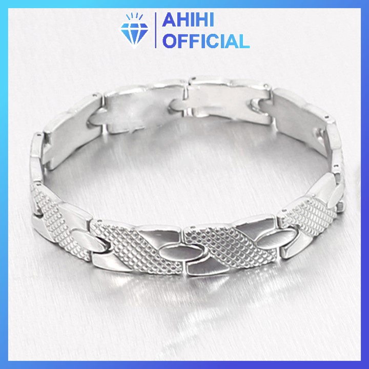 Lắc tay titan thép không gỉ nam cao cấp đẹp sang trọng inox kiểu vảy rồng ahihi.official màu trắng PTLTNA69