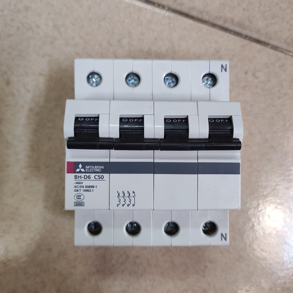 MCB Mitsubishi BH-D6 4P 6kA C N 0.5A, 1A, 1.6A, 2A, 3A, 4A, 6A, 10A, 13A, 16A, 20A, 25A, 32A, 40A, 50A, 63A