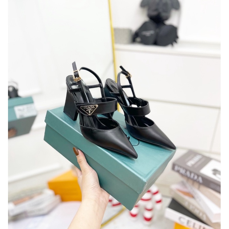 Sandal prada gót dẹt mũi nhọn fullbox