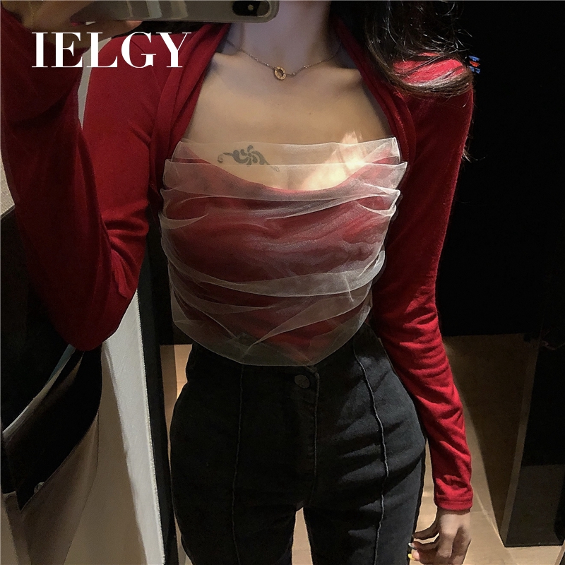 Áo thun IELGY dài tay màu đen/ đỏ cho nữ