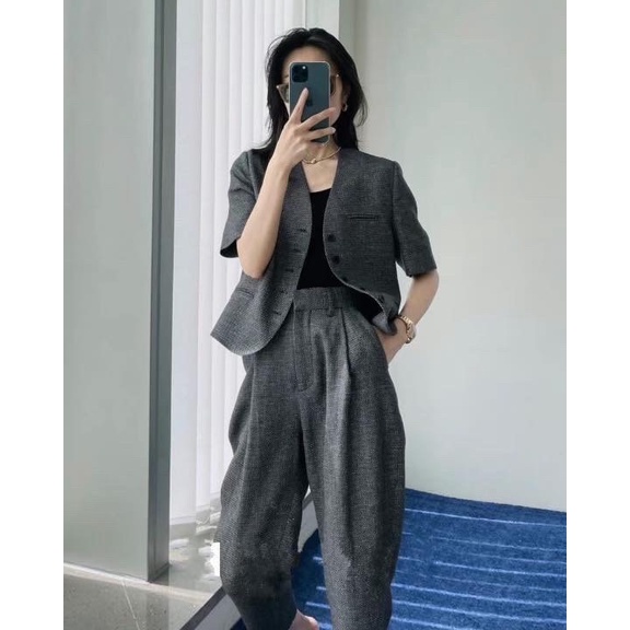 Sét bộ áo form lửng trẻ trung, thiết kế siêu sang chảnh thanh lịch cực đẹp, quần dáng baggy cực trendy tôn dáng! Vải đẹp