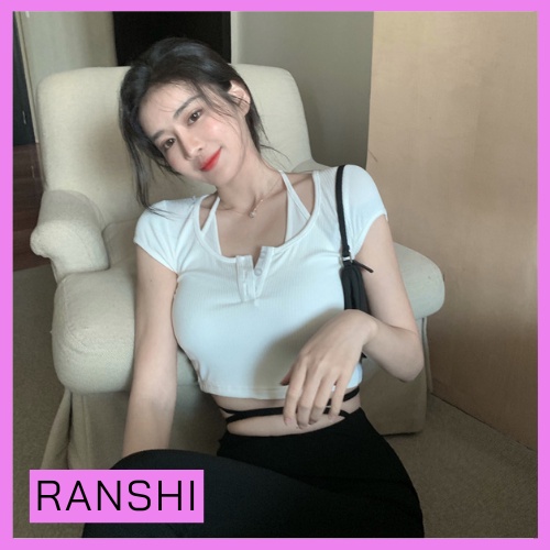 Áo Croptop Tay Ngắn Cổ Yếm RANSHI Áo Kiểu Hot Girl Sexy Cho Nữ Thời Trang Hè Hàng Loại 1 - RA027