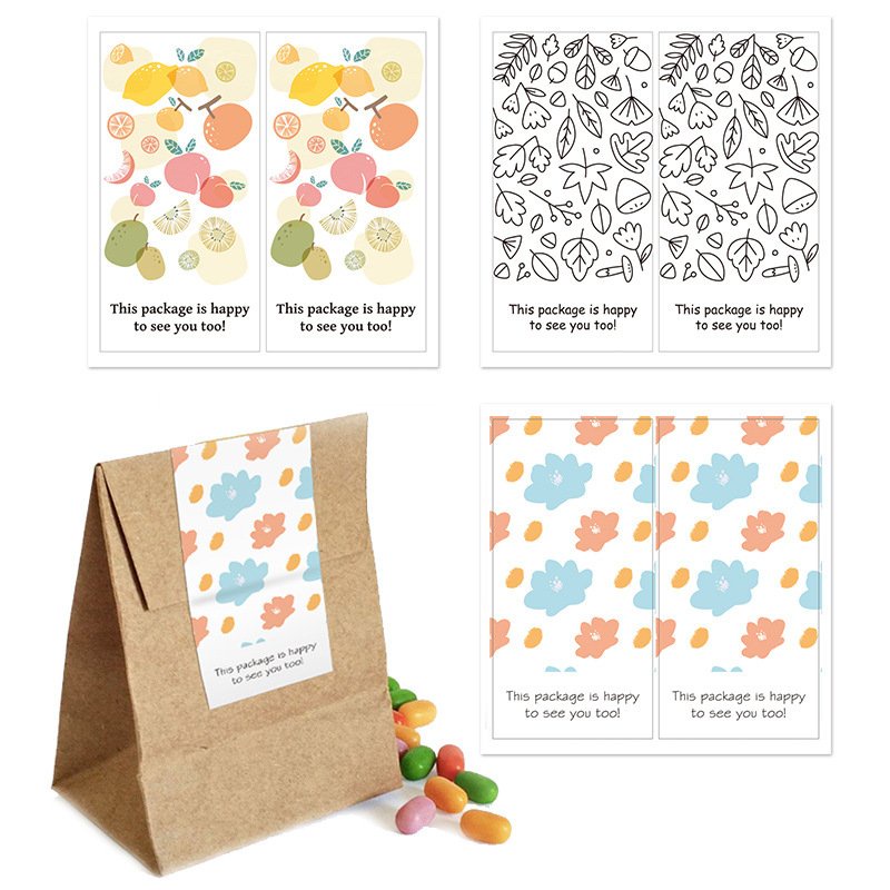 Set 50 tem dán decal hộp đóng hàng họa tiết đẹp mắt TE02 sticker niêm phong gói hàng tiết kiệm