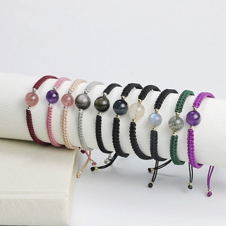 Đá tự nhiên May mắn hạt vòng tay có thể điều chỉnh dây dâu tây Tourmaline obsidian vòng tay cặp đôi bestie Phantom bện nút vòng tay lulutong trang sức