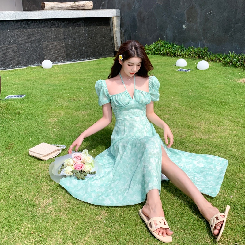 Váy đầm maxi 2dây trễ vai đi biển hoa  đẹp đi chơi hở lưng dáng dài rộng bigsize bikini sang chảnh Hàn Quốc 9656 DK1T304