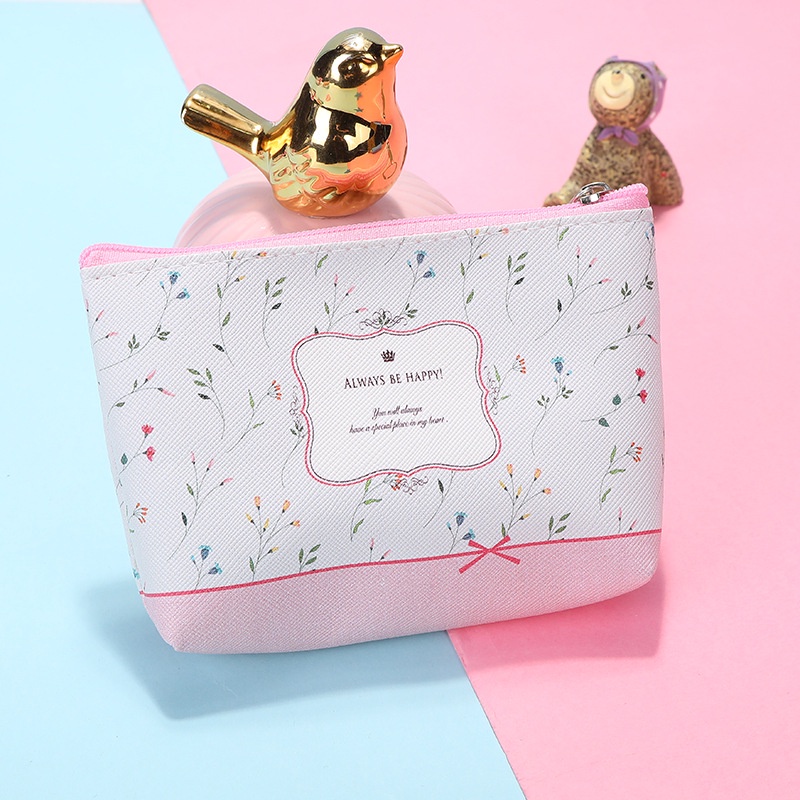 Ví Đựng Tiền Xu Bằng Da PU In Họa Tiết Hoa Xinh Xắn Dành Cho Nữ