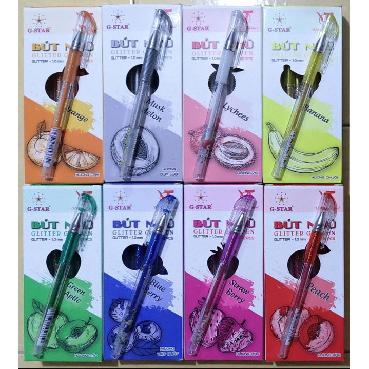 Set 8 cây Bút Gel Glitter - Nhũ Kim tuyến hương trái cây