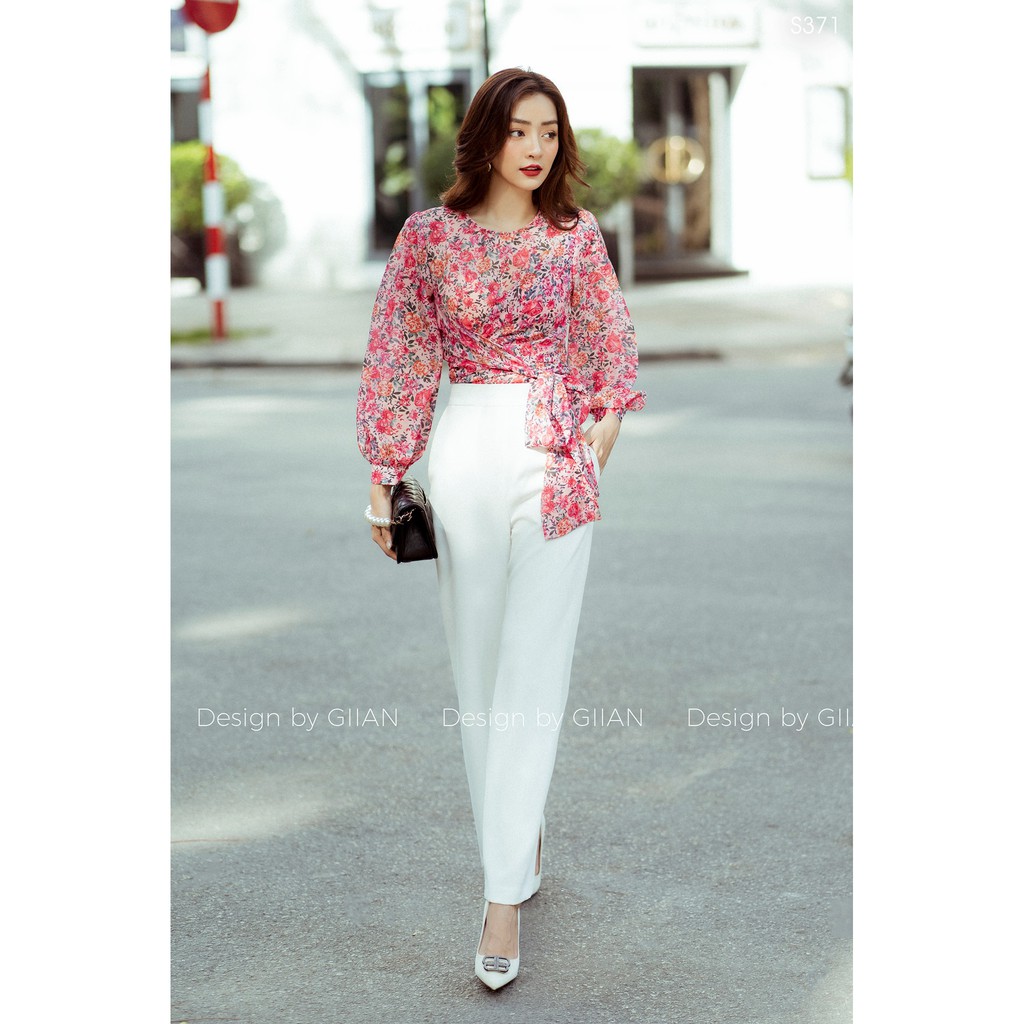 Giian - Set áo hoa buộc nơ kèm quần trắng - 𝐌𝐞𝐥𝐢𝐚 - thiết kế chính hãng - S371 | BigBuy360 - bigbuy360.vn