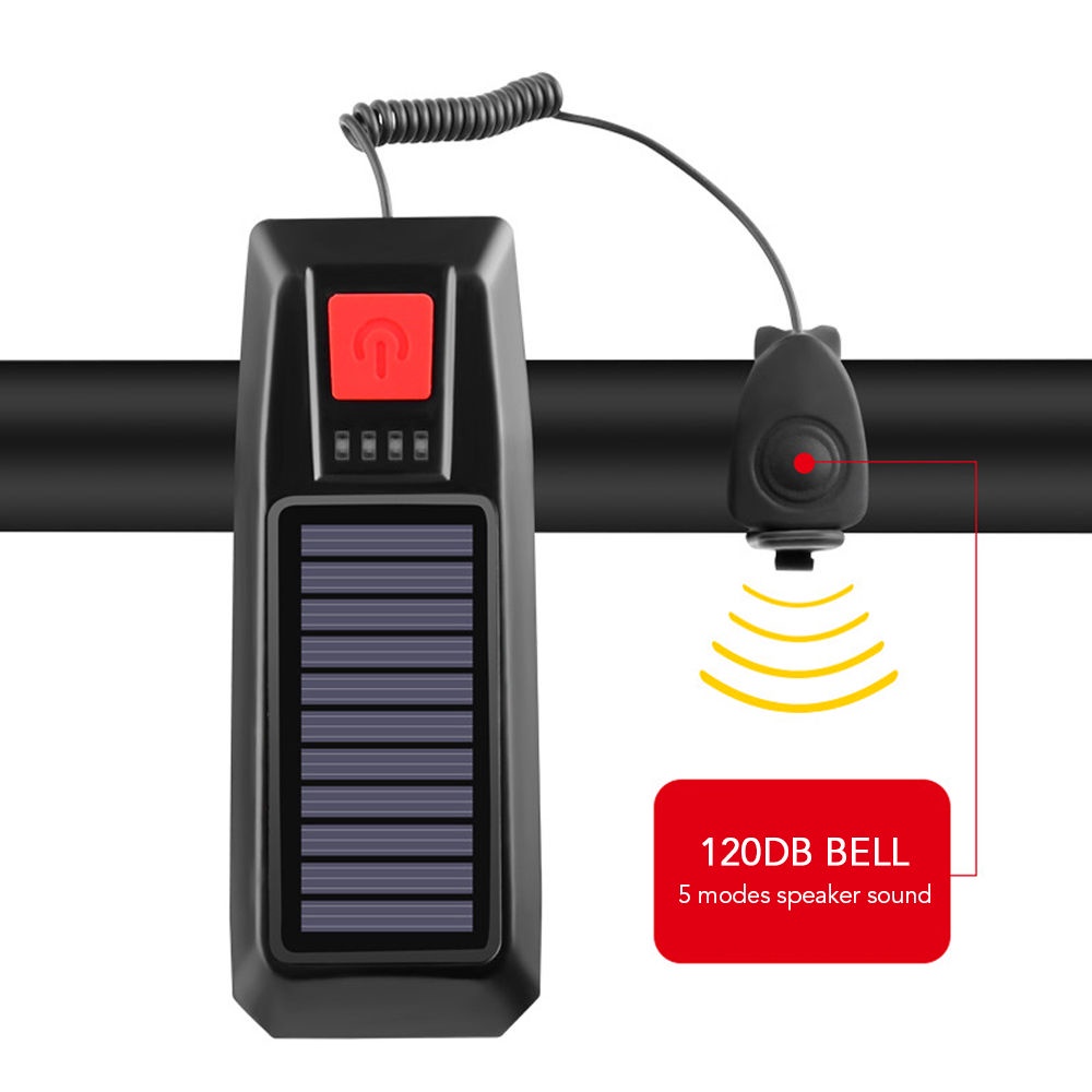 Đèn xe đạp sạc bằng năng lượng mặt trời, có chuông còi hú siêu to, 3 chế độ sáng siêu sáng- có thể sạc lại qua cổng USB