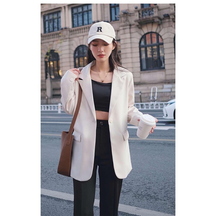 Áo Khoác Vest Màu Đen Dáng Rộng Cài Khuy Kiểu Anh Thời Trang Xuân Thu Cho Bạn Gái