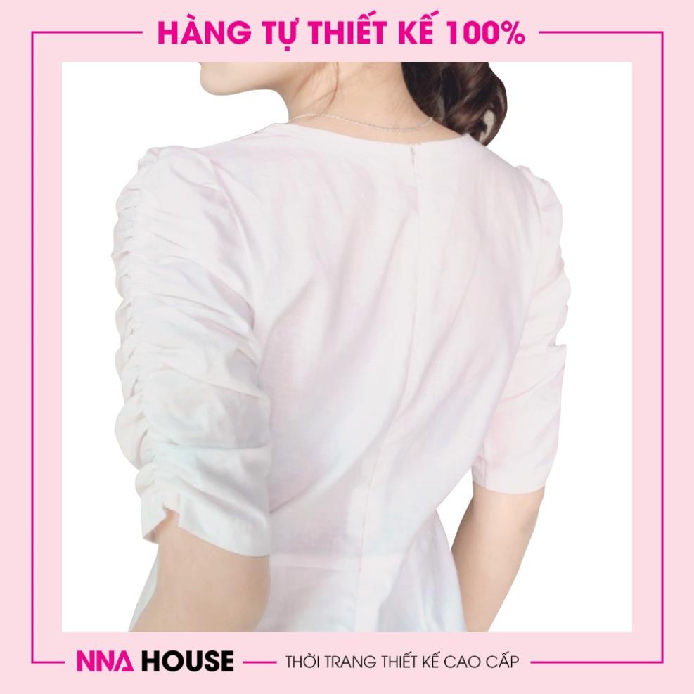 Váy Hàn Quốc tay dúm bèo cổ xẻ - Váy babydoll dáng ngắn, đầm dự tiệc babydoll NNAHOUSE Mã NA224 | BigBuy360 - bigbuy360.vn