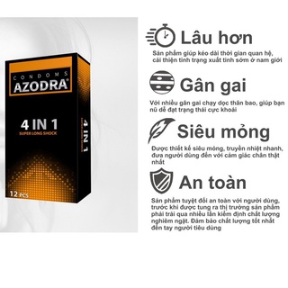 Bao cao su AZODRA 4in1, GÂN GAI, KÉO DÀI THỜI GIAN, Hộp 12 cái