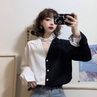 Áo sơ mi cá tính phối hai màu