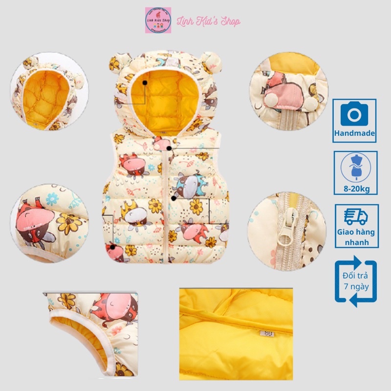 Áo phao gile có mũ Quảng Châu cao cấp cho bé 8-23kg