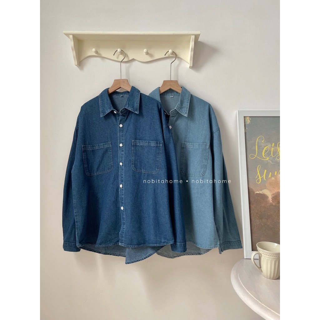 NOOBITA - Sơ mi tay dài vải denim mềm form rộng 7733