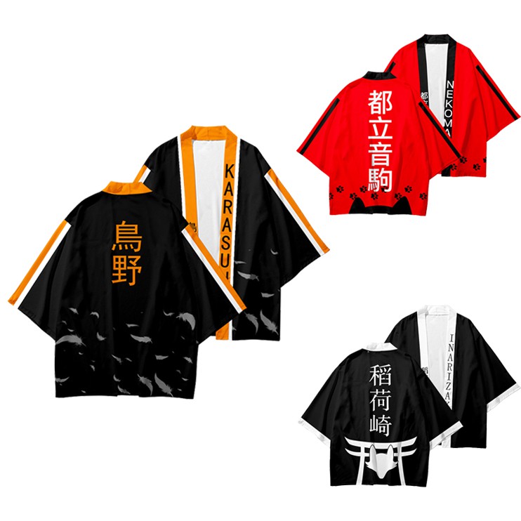 Áo Khoác Kimono Tay Ngắn In Hình Nhân Vật Hoạt Hình Haikyuu