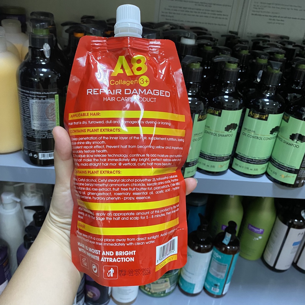 Kem hấp ủ tóc Collagen A8 cao cấp, hấp đa năng phục hồi tóc siêu mềm mượt hương thơm nước hoa  túi 600m hàng chính hãng