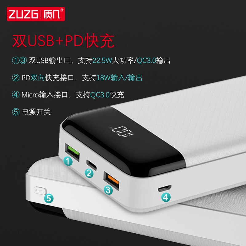 [Mã 254ELSALE giảm 7% đơn 300K] Pin dự phòng 20000mAh sạc nhanh 2 chiều - J30 22.5W Chính hãng ZUZGVN