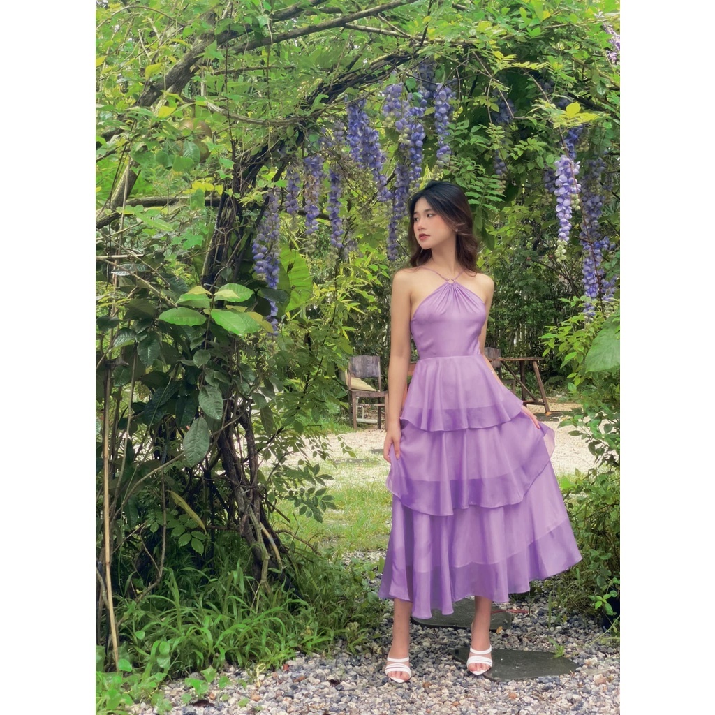 Váy dây cổ yếm khuyên xoè tầng TIINSTORE V0D527