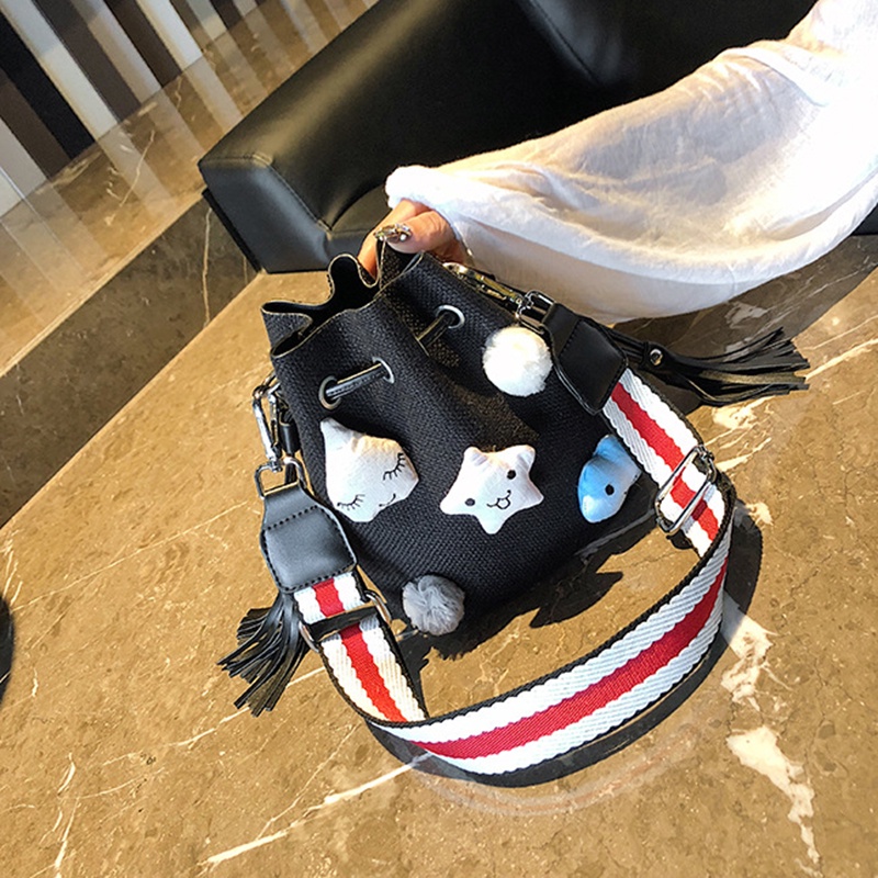 Túi Dây Rút Bằng Vải Lông Họa Tiết Ngôi Sao Dễ Thương Dành Cho Nữ