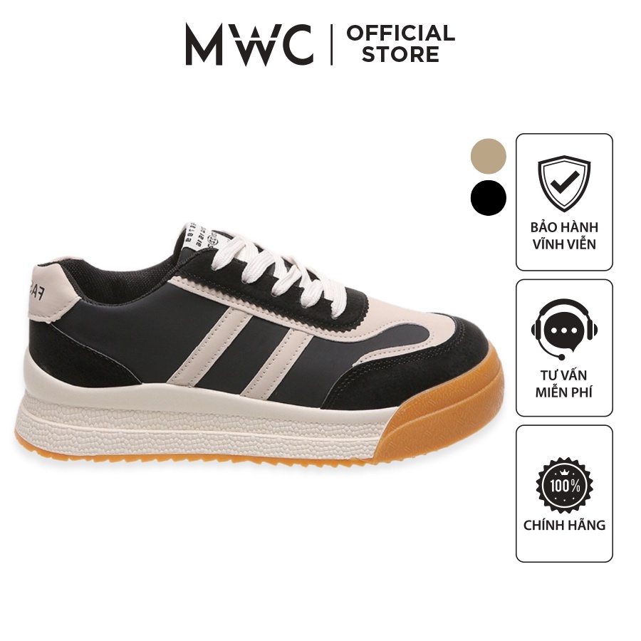 Giày MWC 0694 - Giày Thể Thao Nữ Đế Bánh Mì, Giày Sneaker Da Hai Sọc Cá Tính Năng Động