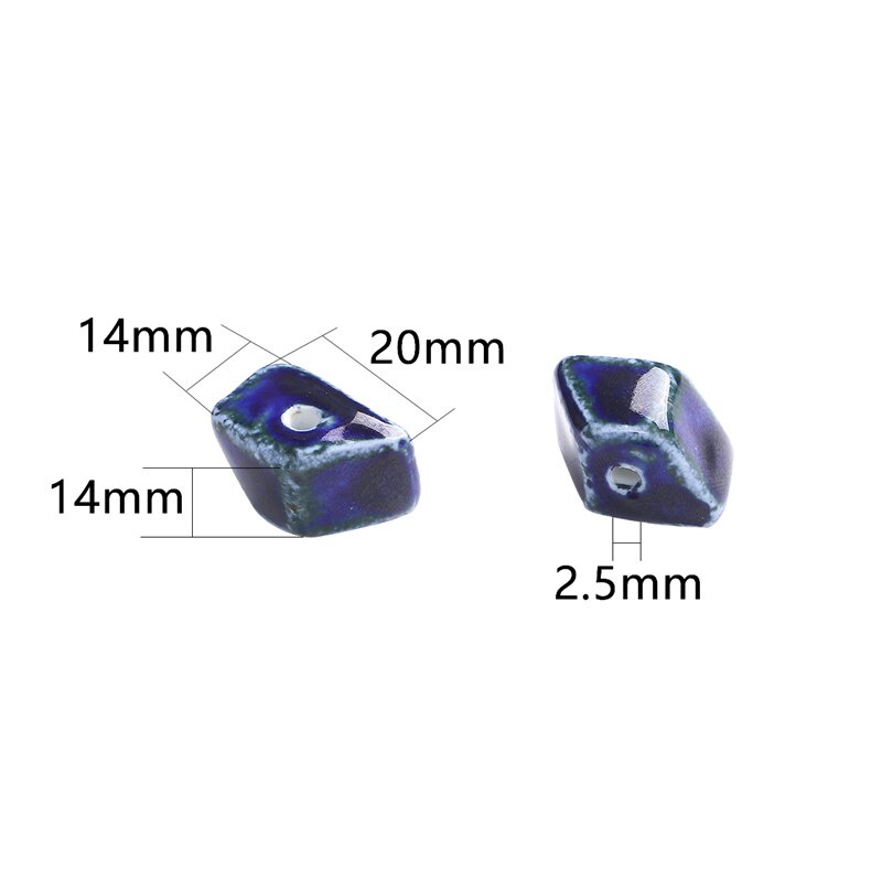 5 Hạt xỏ lỗ bằng gốm sứ men hoa 20x14x14mm hình thang dùng làm trang sức thủ công