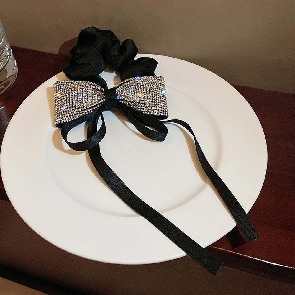 Dây Buộc Tóc Thắt Nơ Ruy Băng Màu Đen Phong Cách Retro|Dây Cột Tóc Lông Nhung Cho Nữ
