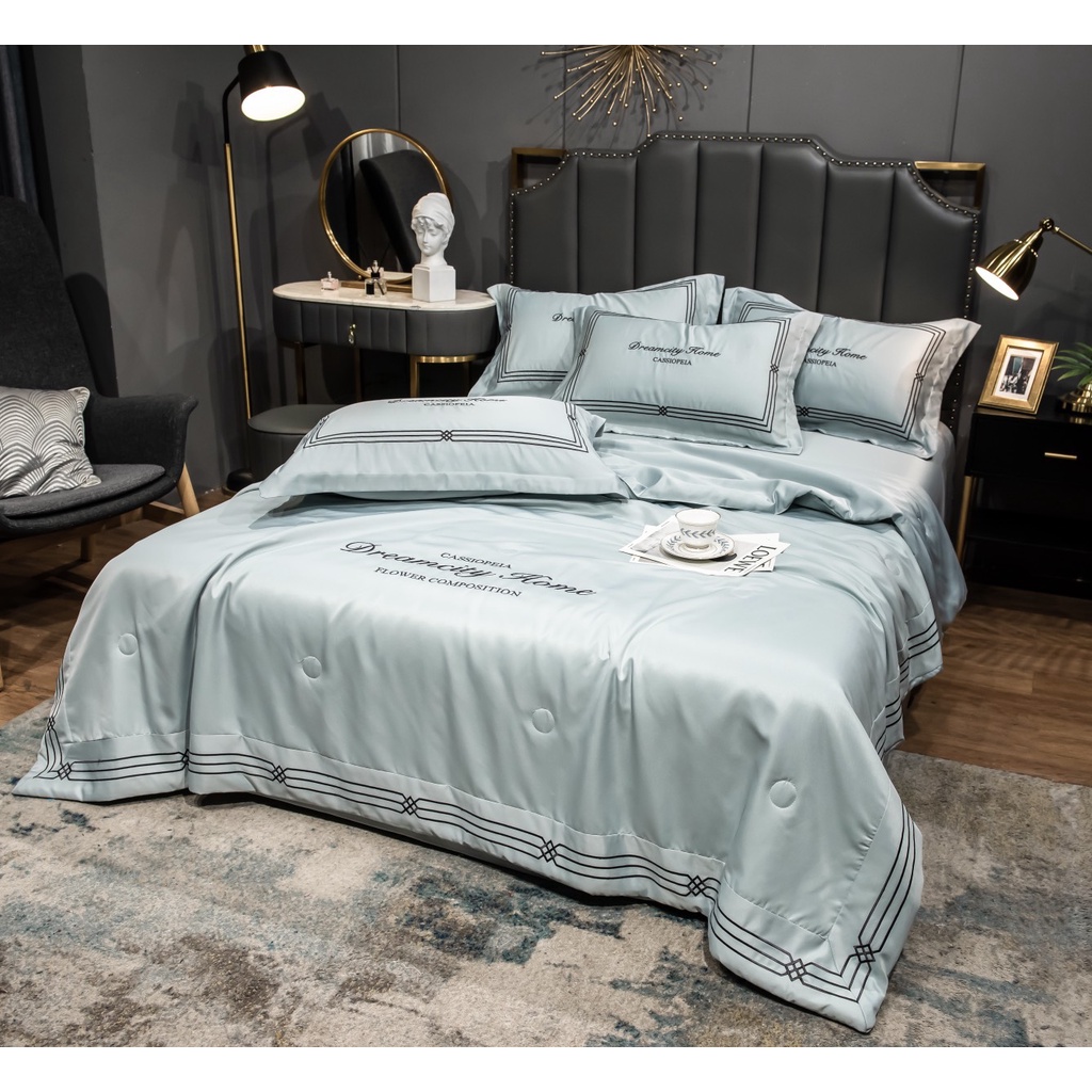 Bộ chăn ga gối phi lụa DreamHome chăn trần hè nhập khẩu cao cấp, chăn ga gối phi lụa siêu mềm mịn thoáng mát, không nhăn