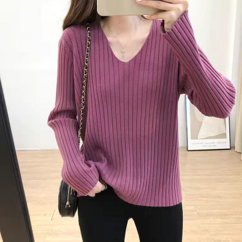 Ao Thun Nữ Tay Dài Len Gân Cổ Tim
