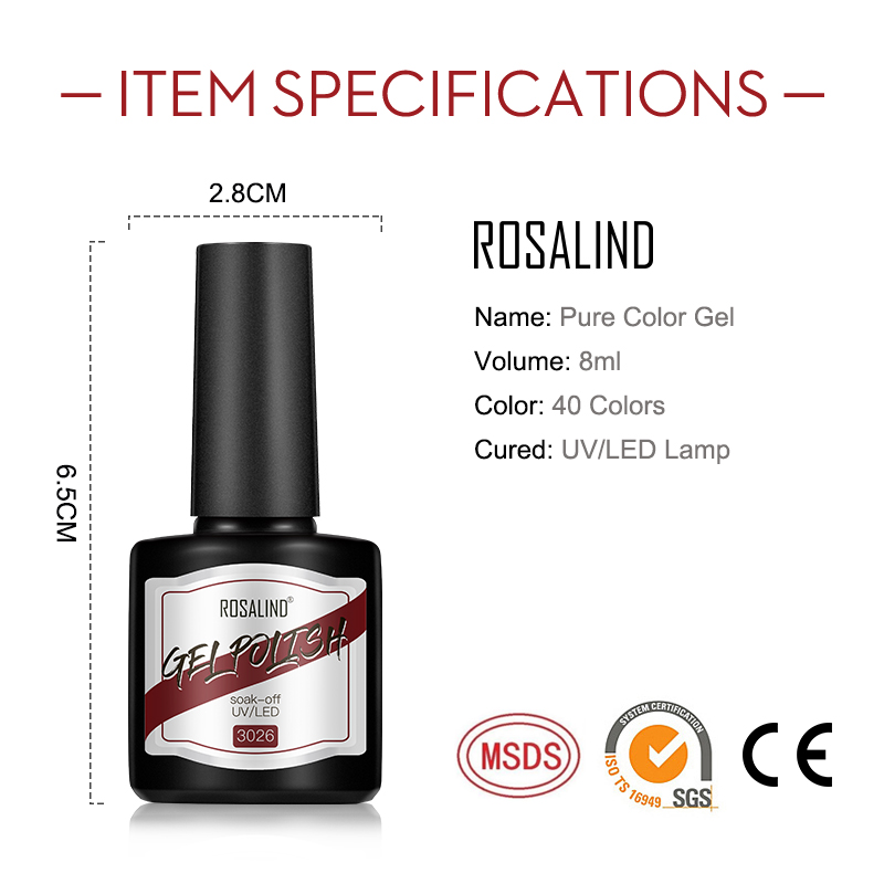 Gel Sơn Móng Tay Rosalind 3001-3020 Màu Sắc Sáng Bóng Dung Tích 8ml