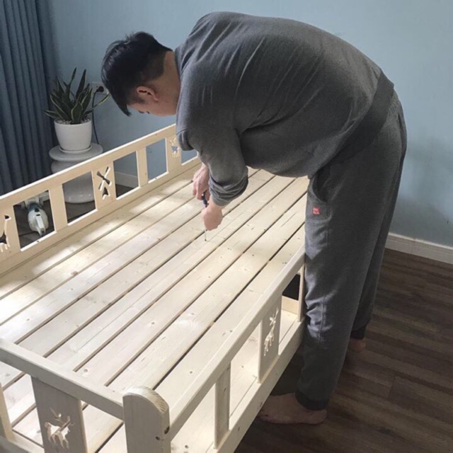 Giường Trẻ Em Gỗ Thông Cao Cấp Quây 4 mặt có thang | BigBuy360 - bigbuy360.vn