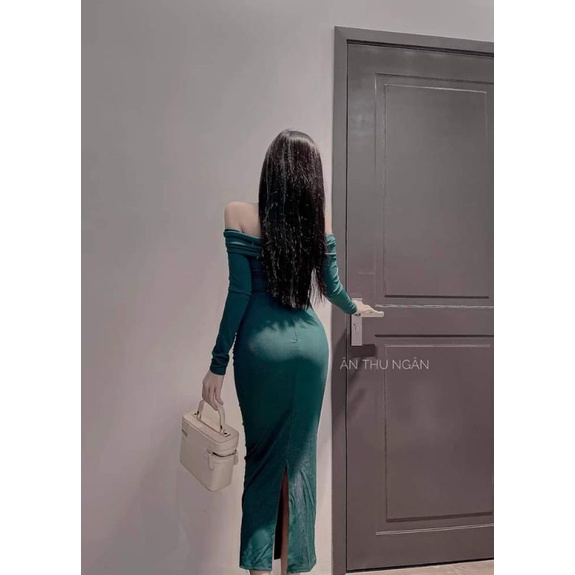 Đầm ôm dài trễ vai tay dài