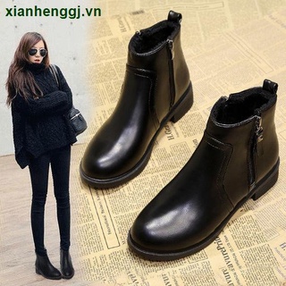Giày bốt Martin cổ ngắn đế dày lót nhung thời trang thu đông phong cách Anh Quốc cho nữ
