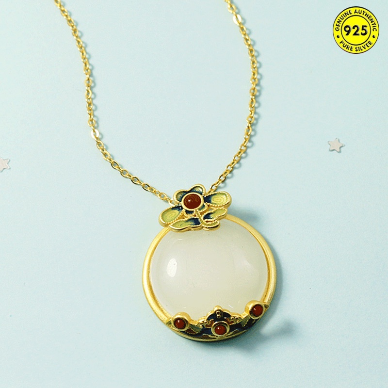 Vòng cổ mặt đá ngọc bích màu sắc phong cách dân tộc cổ điển cho nữ