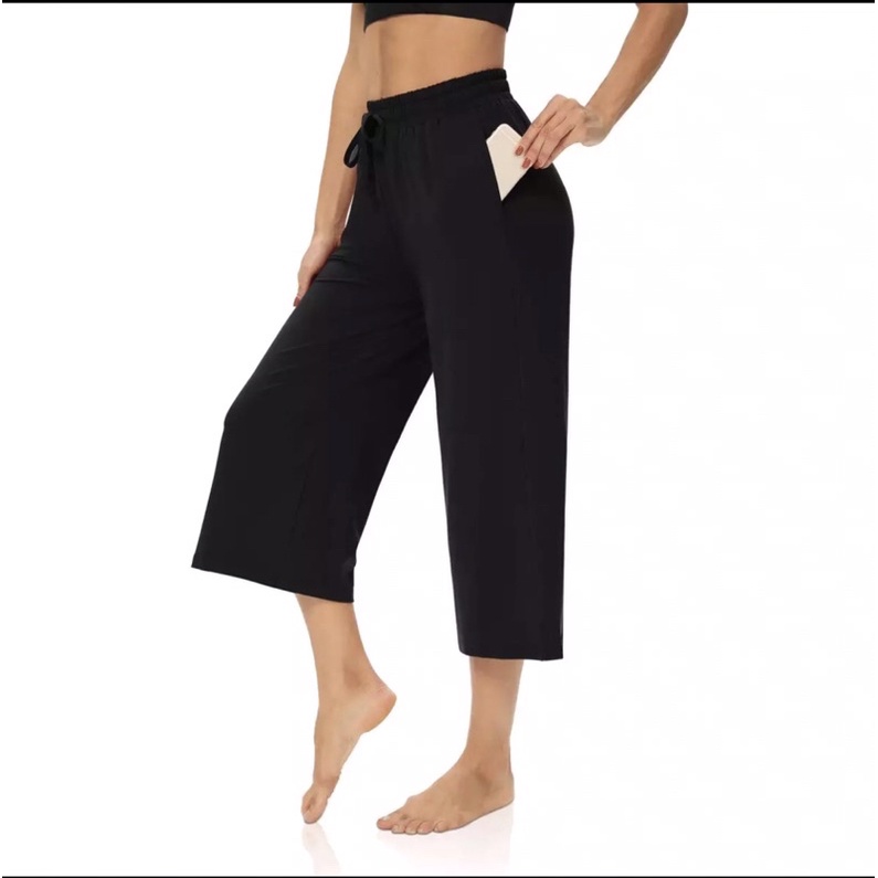 Quần lửng nữ ống rộng hãng Gu xuất chất đẹp | BigBuy360 - bigbuy360.vn