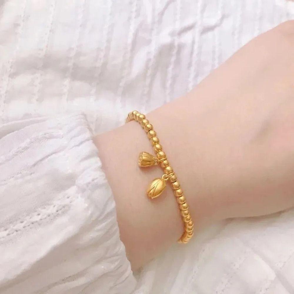 Vòng Tay Unisex Họa Tiết Hoa Sen Đơn Giản Duyên Dáng|Vòng Tay Chuỗi Hạt Đồng Màu Sắc Phong Cách Retro