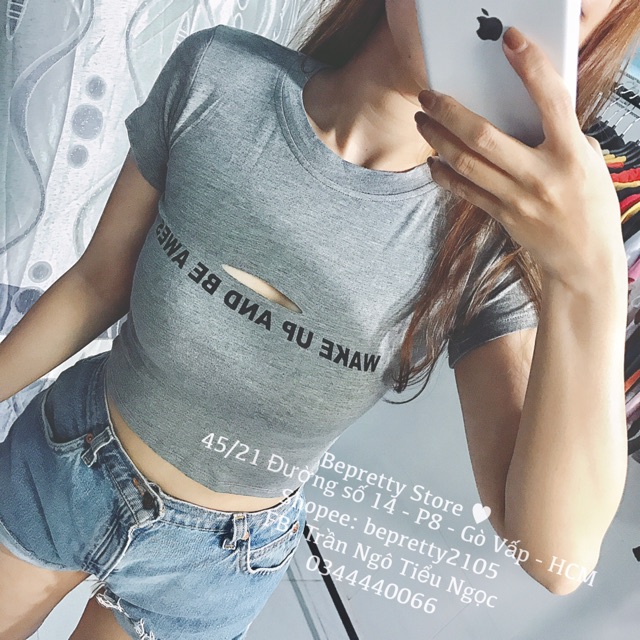 Áo croptop tay ngắn khoét ngực | BigBuy360 - bigbuy360.vn