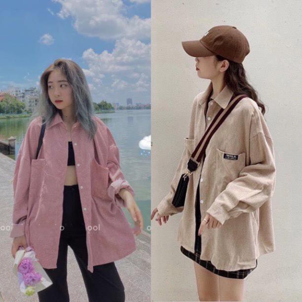 Áo khoác nhung tăm, áo sơ mi ulzzang nữ dáng rộng - NhimShop SM01 !