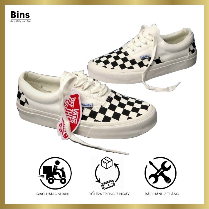 Giày Vans Caro Dây Buộc, Đế Cao Su, Vải In Cao Cấp, Tăng Chiều Cao 5cm, Full Bill Box 36-43