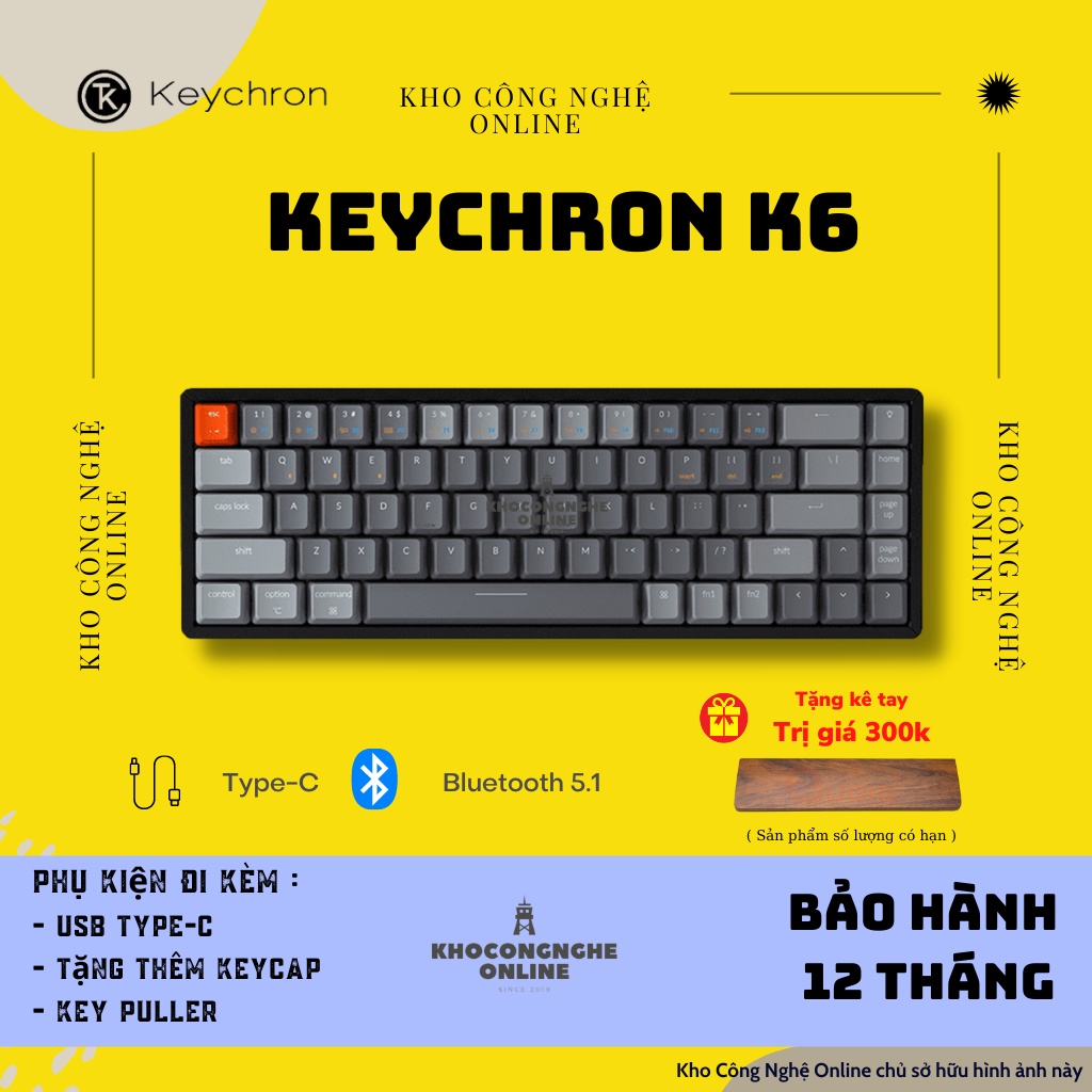 [CÓ SẴN]Bàn phím cơ Keychron K6, led RGB, có bluetooth