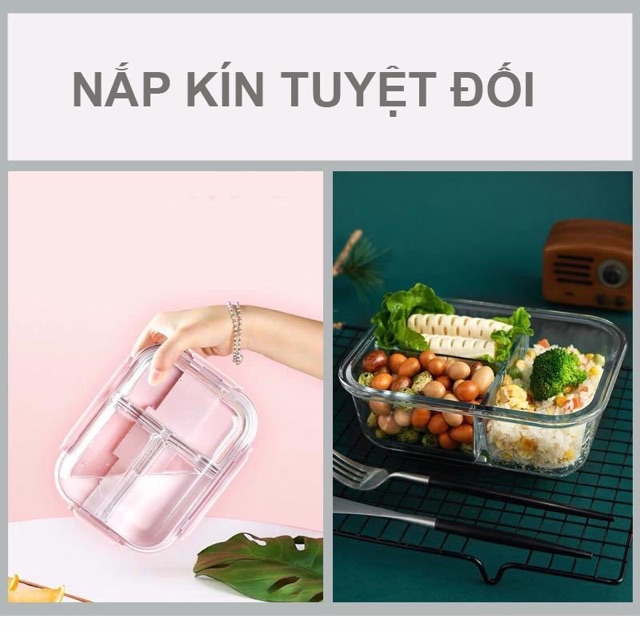 { Hộp cơm văn phòng tự chọn 2 - 3 ngăn} Hộp đựng thức ăn, thực phẩm thủy tinh cao cấp chia ngăn(Có Nắp) | BigBuy360 - bigbuy360.vn